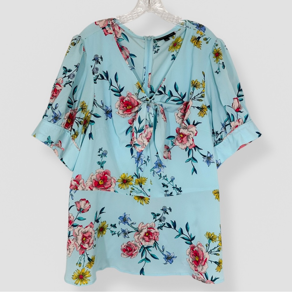 Lane Bryant Light Blue Floral Peplum Plus Size 22 Front Bow Casual Cottagecore